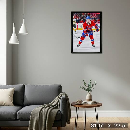 Cole Caufield Framed 20" x 29" Canvas Canadiens Action-H 31.5" x 22.5"